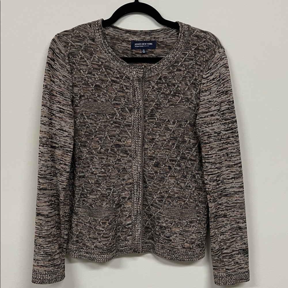 Jones New York Textured Brown Cardigan Petite Small
